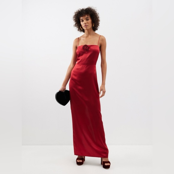 NWT Reformation Frankie Silk Dress Maxi Rosette Red Cocktail Formal Sz 10 - Picture 5 of 9